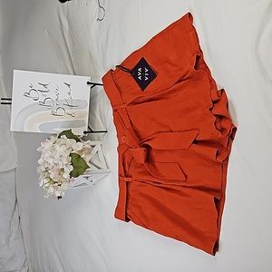 Ava & Viv Linen Rust Orange Beach Shorts Elegant Wear Resort Wear Garden Bliss